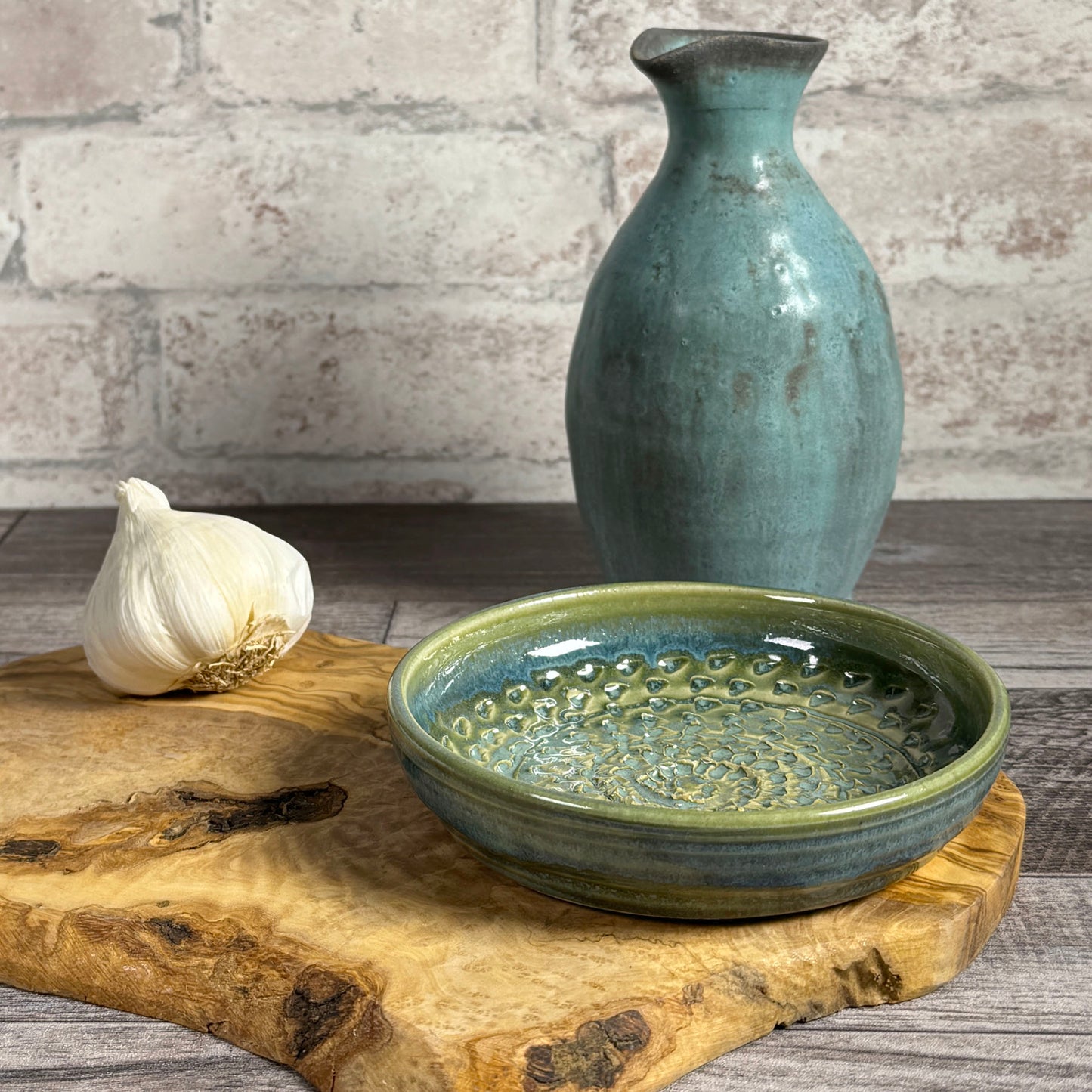 Holman Pottery Garlic Grater Dipping Bowl Combo