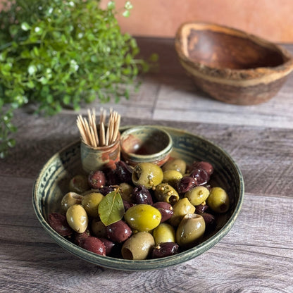Holman Pottery Olive Serving Dish with Cups for Picks and Pits, Each One Unique