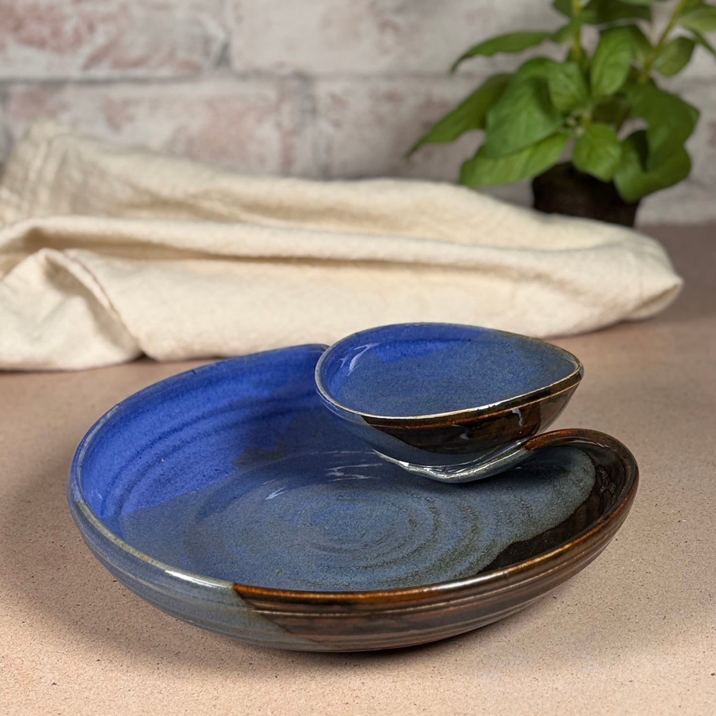 Small Chip & Dip Bowl by Holman Pottery, Blue Earth,  Each One Varies