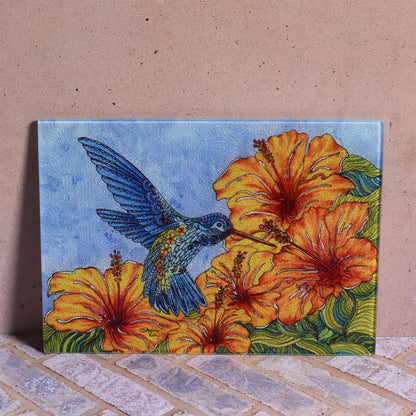 Tropical Hummingbird by Stephanie Kiker Tempered Glass Cutting Board Serving Tray