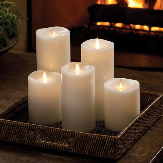 LIGHTLi Moving Flame Advanced Battery-Operated LED Indoor Wax Pillar Candle, 3" x 4-1/2", Ivory