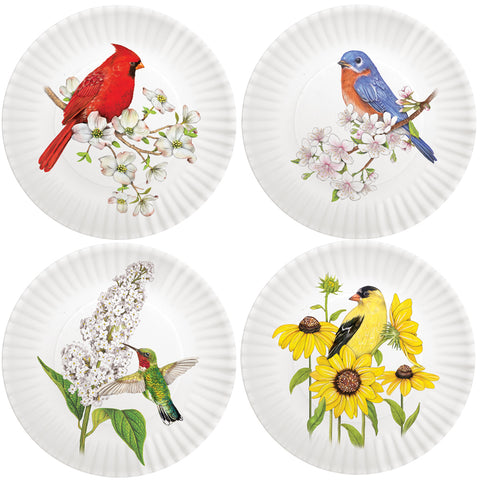 Mary Lake-Thompson Spring Birds 6-inch Melamine Appetizer Snack Plates, Set of 4