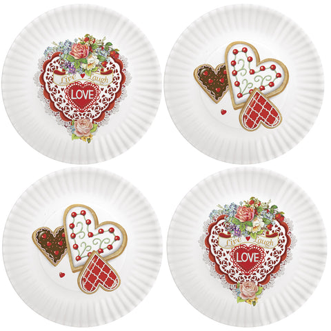 Mary Lake-Thompson Valentines Cookies 7-1/2" Melamine Snack Dessert Appetizer Plates, Set of 4