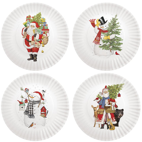 Mary Lake-Thompson Santas and Snowmen 9-inch Melamine Plates, Set of 4