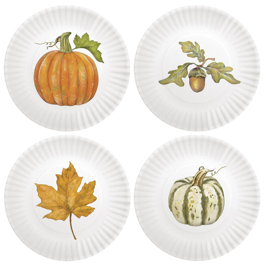 Autumn Motifs 6" Appetizer Snack Plates, Set of 4