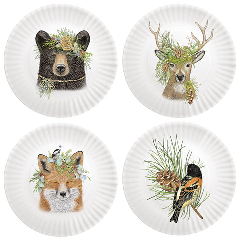 Mary Lake-Thompson Woodland Animals 7-1/2" Melamine Snack Dessert Appetizer Plates, Set of 4