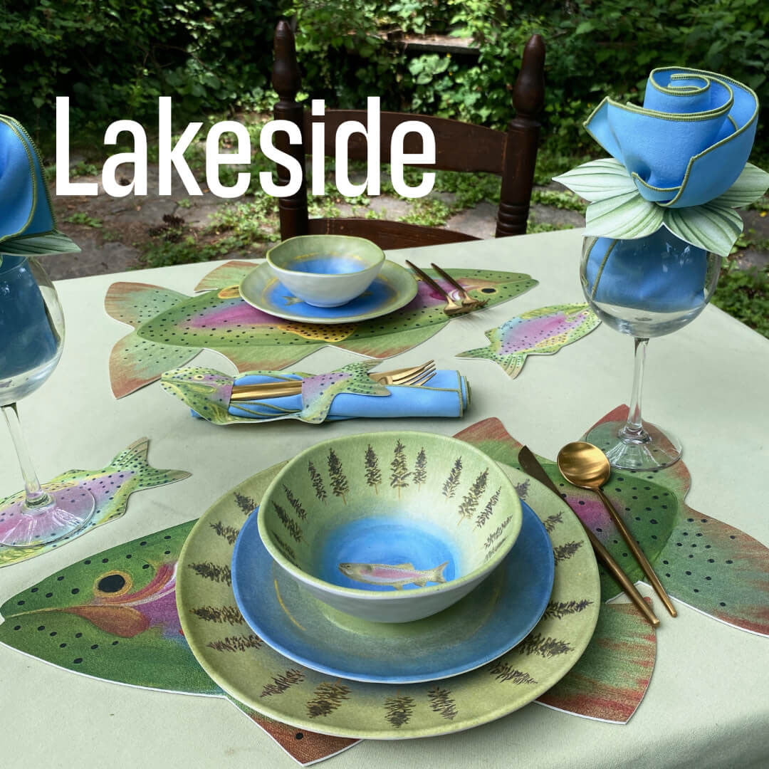 Merritt Lakeside Trout by Carole Shiber 8-1/2" Melamine Salad Plate, Set of 6