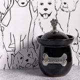 American Handmade Good Dog! Small Treat Jar with Pewter Plaque and Paw Print Finial by MudWorks Pottery, Black