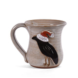 Christmas Crow with Santa Cap Coffee Mug by MudWorks Pottery, Handmade in the USA