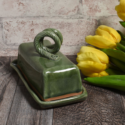 Butter Dish with Lid by MudWorks Pottery, Green