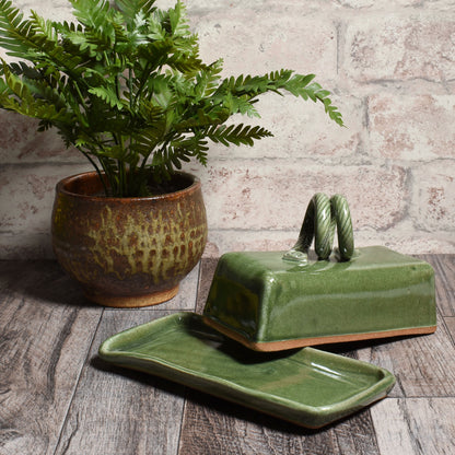 Butter Dish with Lid by MudWorks Pottery, Green