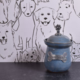 American Handmade Good Dog! Small Treat Jar with Pewter Plaque and Paw Print Finial by MudWorks Pottery, Barrington Blue