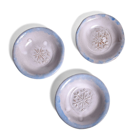 Snowflake Tea Bag Coasters by MudWorks Pottery, Blue and White, Set of 3, Handmade in the USA