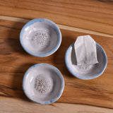 Snowflake Tea Bag Coasters by MudWorks Pottery, Blue and White, Set of 3, Handmade in the USA