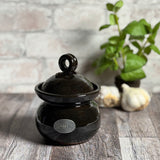 American Handmade Garlic Keeper Jar with Pewter Plaque by MudWorks Pottery, Black