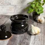 American Handmade Garlic Keeper Jar with Pewter Plaque by MudWorks Pottery, Black