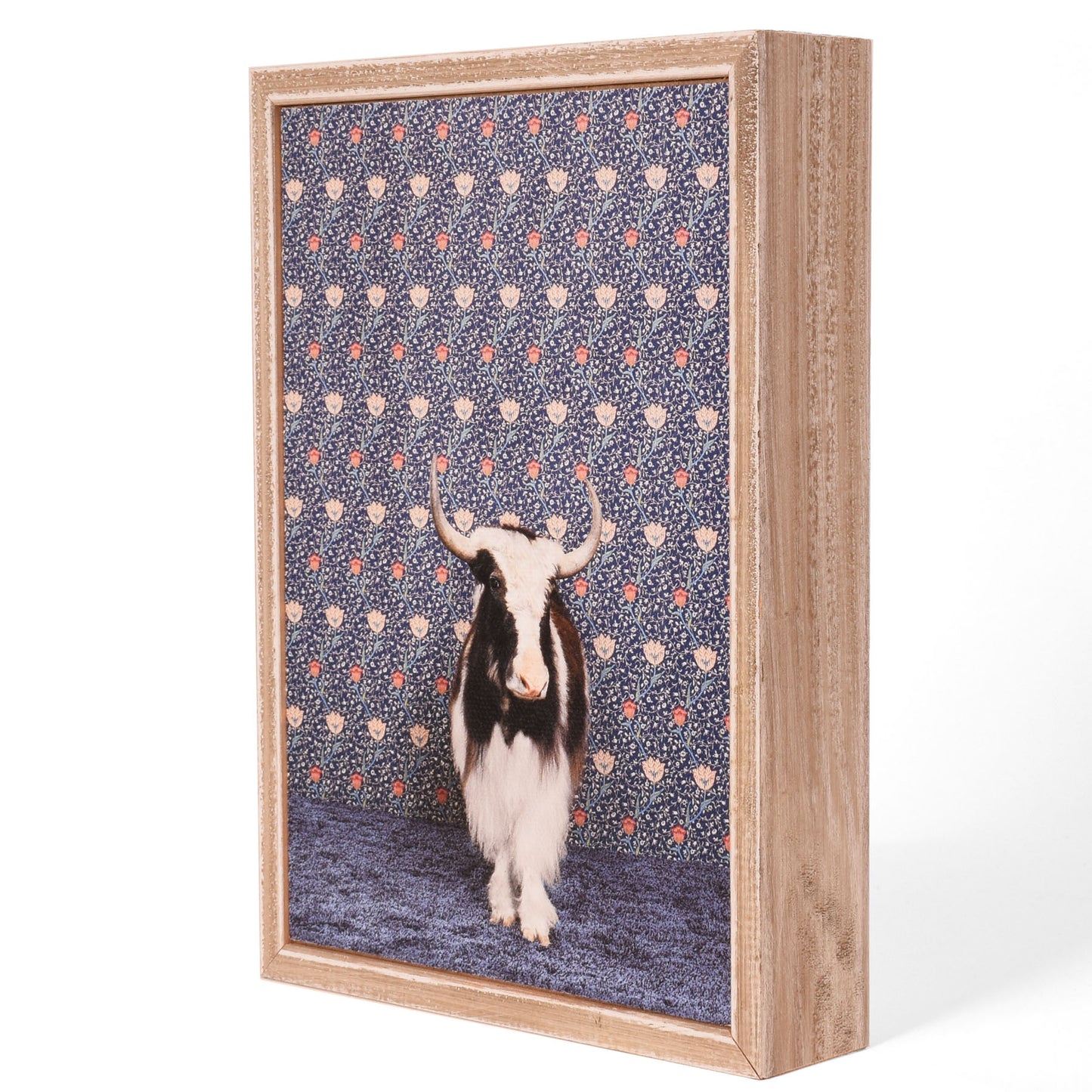 Yak on Blue Floral by Catherine Ledner 5" x 7" Mini Framed Canvas Wall Art