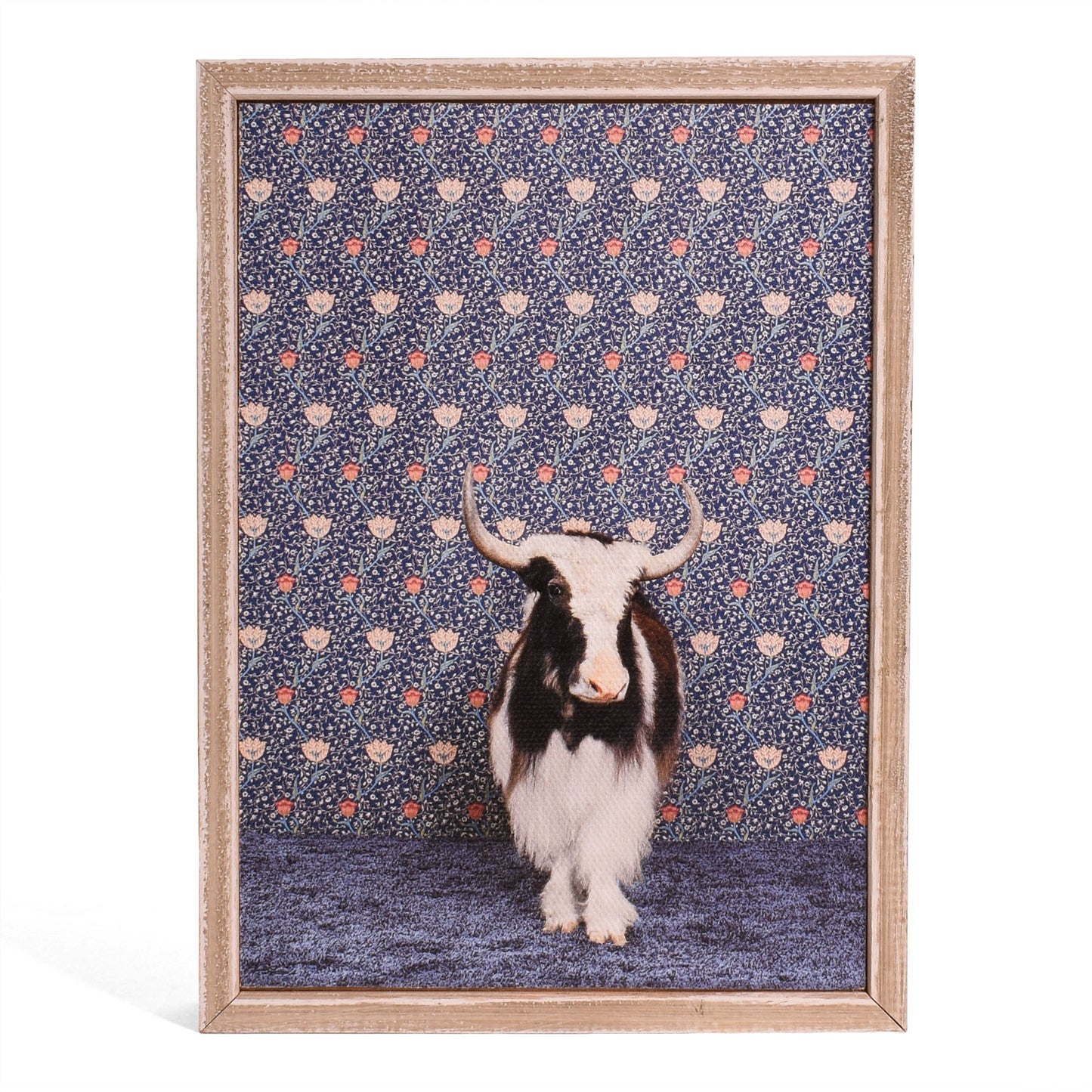 Yak on Blue Floral by Catherine Ledner 5" x 7" Mini Framed Canvas Wall Art