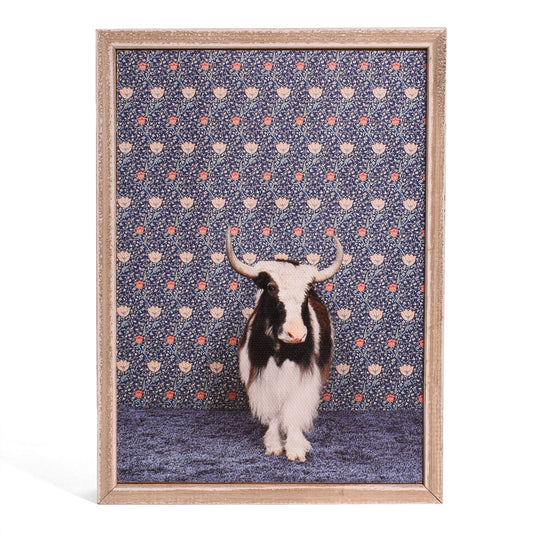 Yak on Blue Floral by Catherine Ledner 5" x 7" Mini Framed Canvas Wall Art