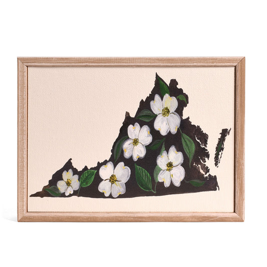 Virginia Dogwood Map by Shannon Newlin 7" x 5" Mini Framed Canvas Wall Art