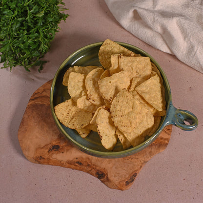 Holman Pottery 8" Round Nacho Plate Baking Dish, Sea Pearl Green Glaze