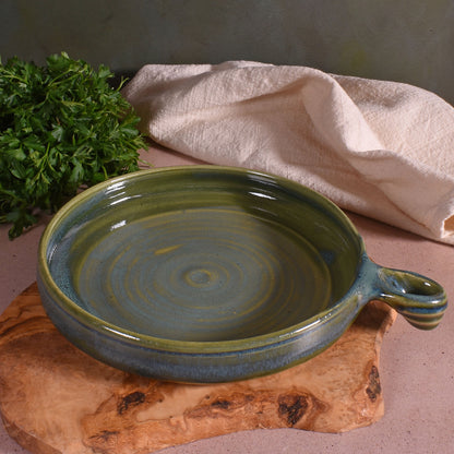 Holman Pottery 8" Round Nacho Plate Baking Dish, Sea Pearl Green Glaze