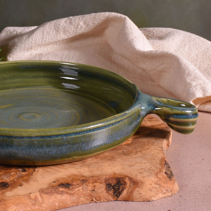 Holman Pottery 8" Round Nacho Plate Baking Dish, Sea Pearl Green Glaze