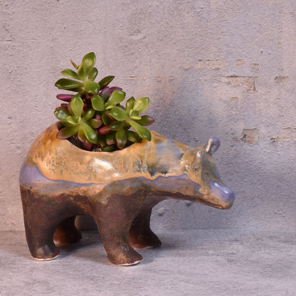 Naomi Nickerson Ceramics Small Bear Planter, Purple/Gold
