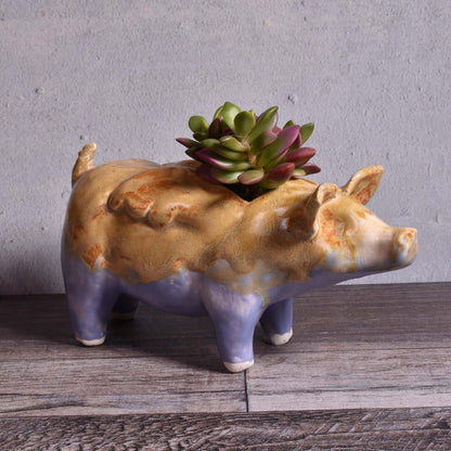 Naomi Nickerson Ceramics Small Winged Pig Planter, Purple/Gold