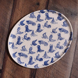 Nori's Wishes Studio Vintage Chickens Large Oval Platter, Blue/White