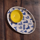 Nori's Wishes Studio Vintage Chickens Small Oval Platter, Blue/White