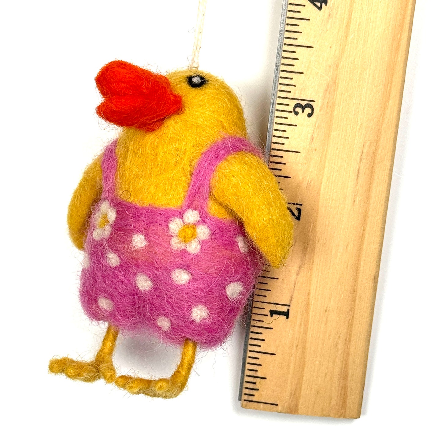 Fair Trade Easter Chick in Overalls Felted Wool Ornament, Set of 2 (Pink, Green)