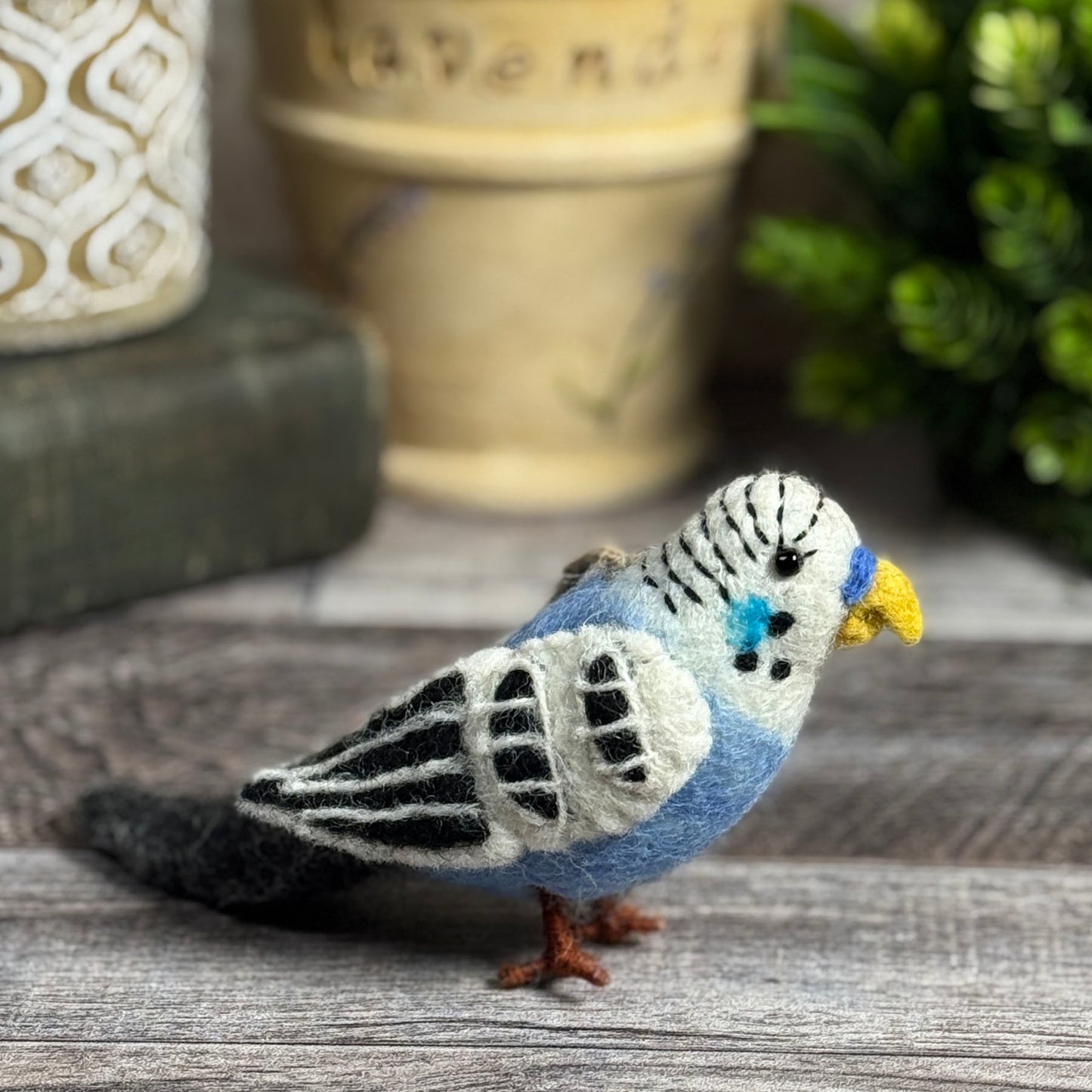 Fair Trade Blue Parakeet Felted Wool Ornament, Handmade in Nepal