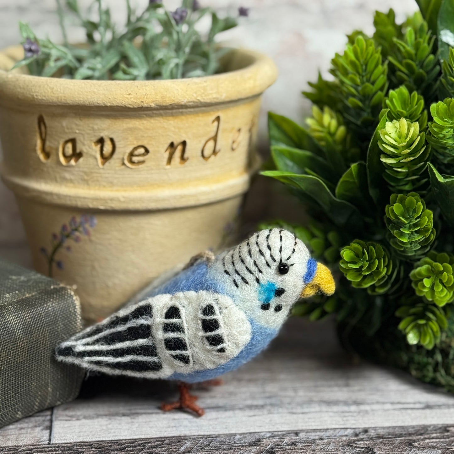 Fair Trade Blue Parakeet Felted Wool Ornament, Handmade in Nepal