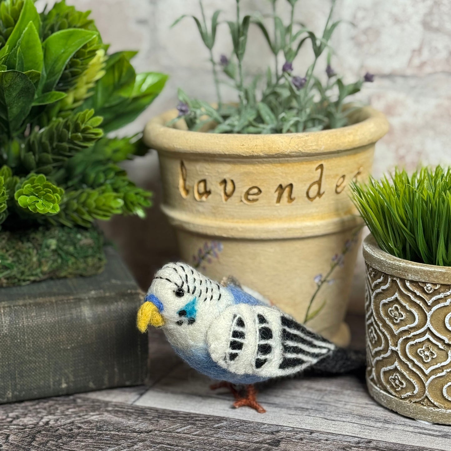 Fair Trade Blue Parakeet Felted Wool Ornament, Handmade in Nepal