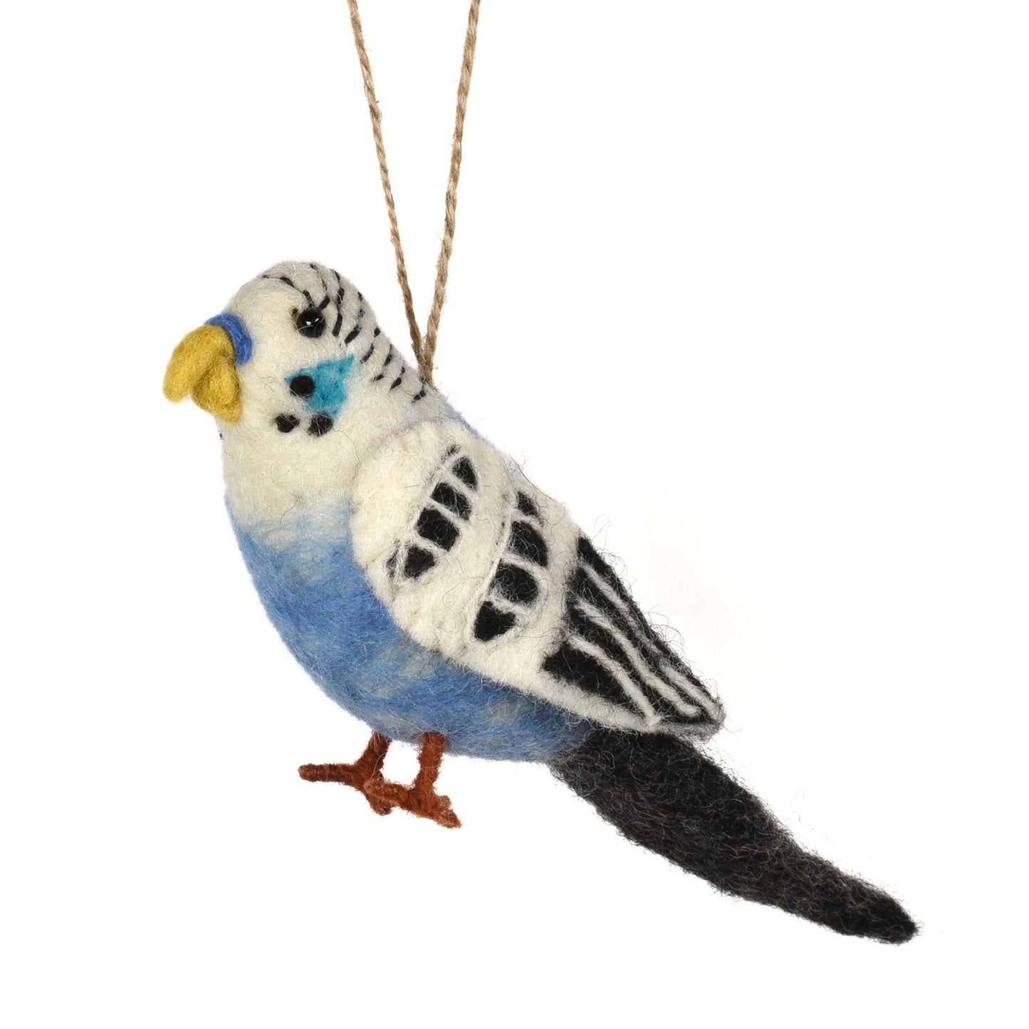 Fair Trade Blue Parakeet Felted Wool Ornament, Handmade in Nepal