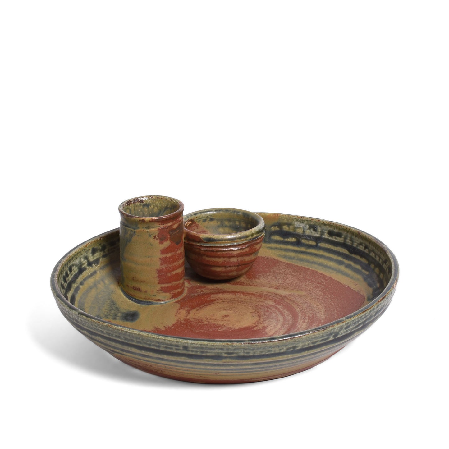 Holman Pottery Olive Serving Dish with Cups for Picks and Pits, Each One Unique