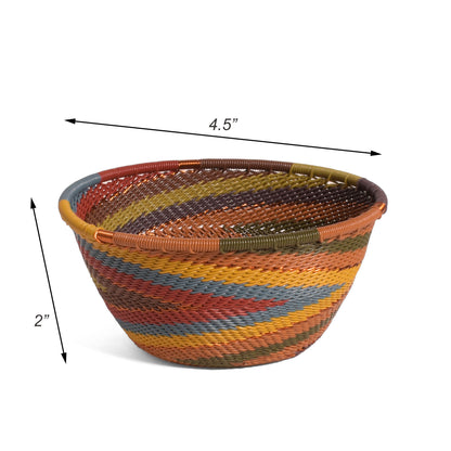 Fair Trade Handwoven Zulu Telephone Wire 4-1/2" Small Round Bowl Basket, Painted Desert Colors, Each One Varies