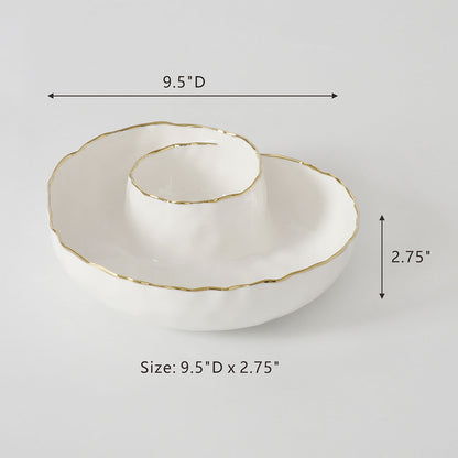 Pampa Bay Portofino 9-1/2" Porcelain Chip & Dip Server, White/Gold