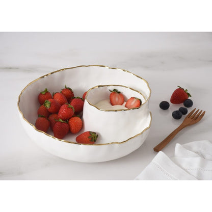 Pampa Bay Portofino 9-1/2" Porcelain Chip & Dip Server, White/Gold