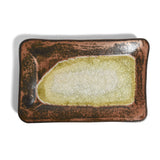 American Handmade 6"x 9" Rectangular Stoneware Tray with Crackled Fused Glass by Dock 6 Pottery, Ancient Copper