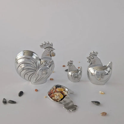 Roosters & Hens 4-Piece Pewter Measuring Spoon Set, Handmade in Oregon
