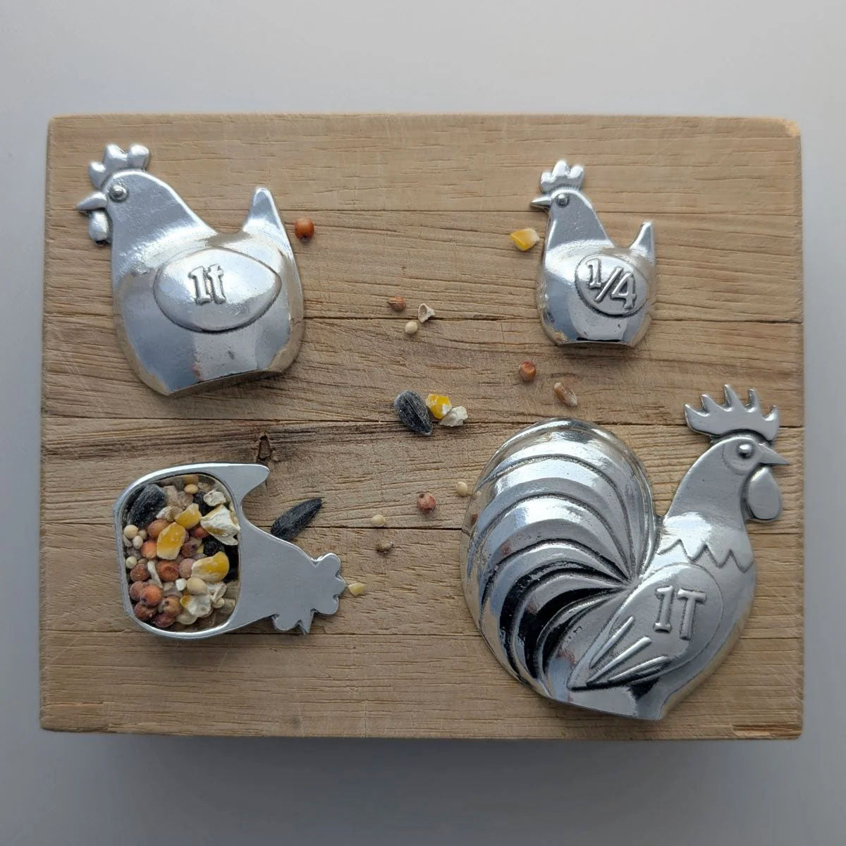 Roosters & Hens 4-Piece Pewter Measuring Spoon Set, Handmade in Oregon