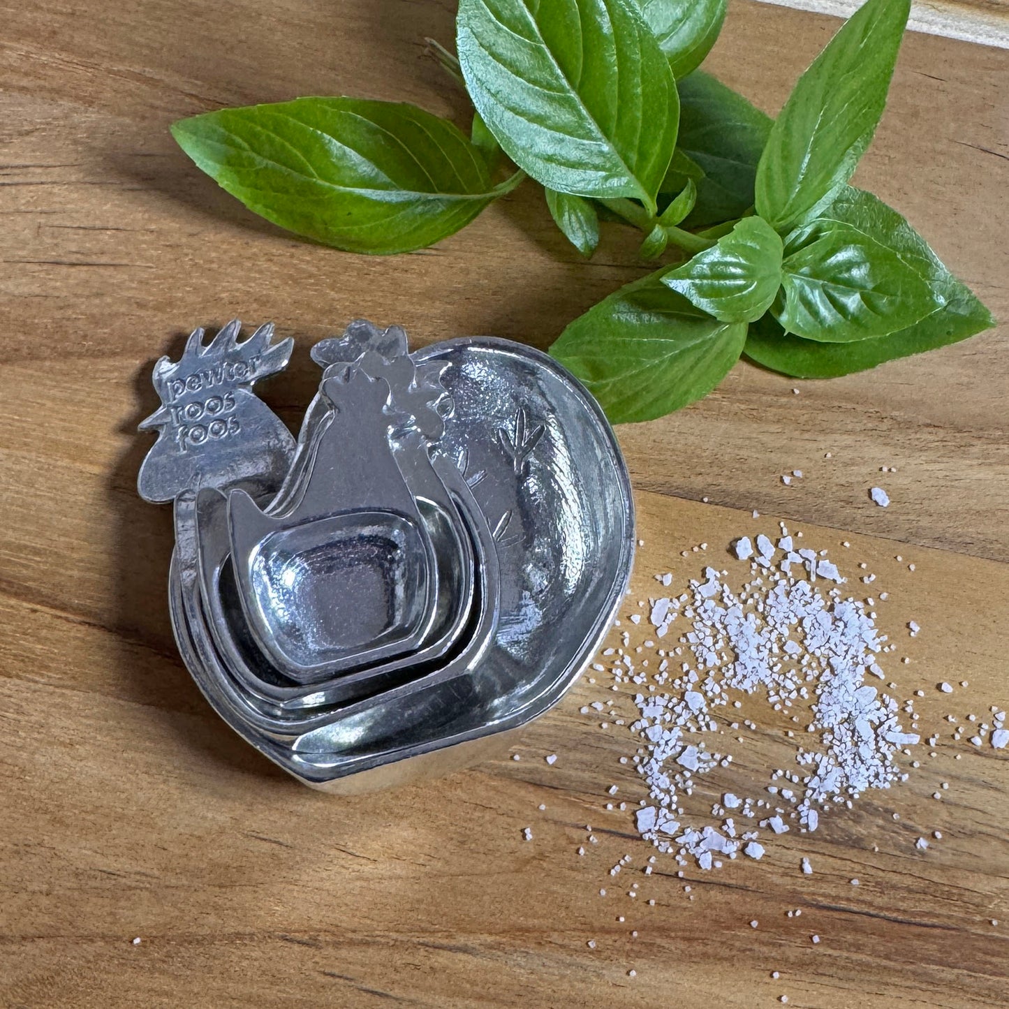 Roosters & Hens 4-Piece Pewter Measuring Spoon Set, Handmade in Oregon