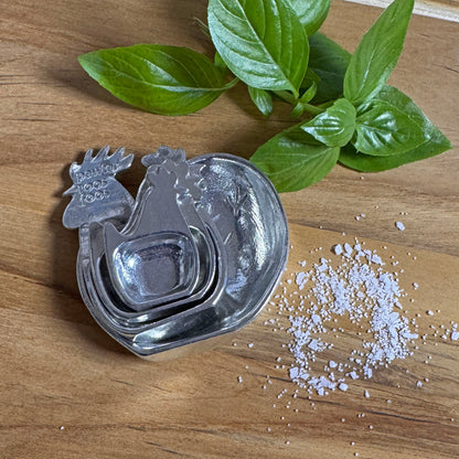 Roosters & Hens 4-Piece Pewter Measuring Spoon Set, Handmade in Oregon