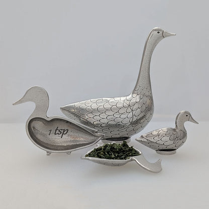 Duck Duck Goose 4-Piece Pewter Measuring Spoon Set by Roosfoos, Handmade in the USA