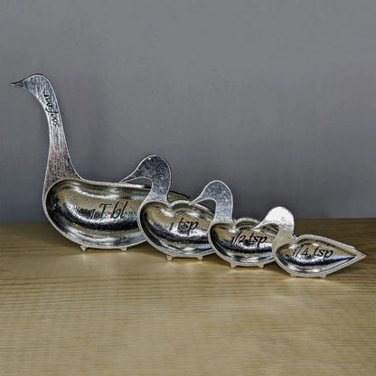 Duck Duck Goose 4-Piece Pewter Measuring Spoon Set by Roosfoos, Handmade in the USA
