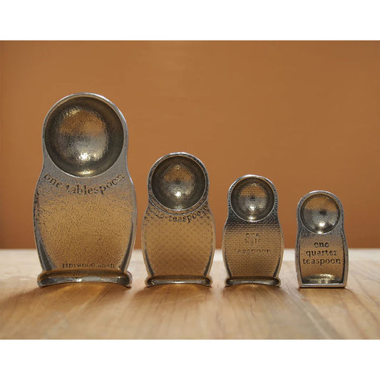 Matyroshka Russian Nesting Dolls 4-Piece Pewter Measuring Spoon Set by Roosfoos, Handmade in the USA