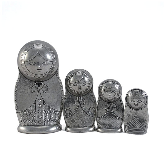 Matyroshka Russian Nesting Dolls 4-Piece Pewter Measuring Spoon Set by Roosfoos, Handmade in the USA