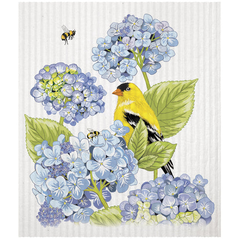 Mary Lake-Thompson Hydrangea with Gold Finch and Bee Cleaning Towel, Eco-Friendly, Machine Washable